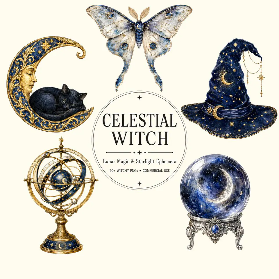 Celestial Lunar Witch — cover of the VintageHauntArt collection