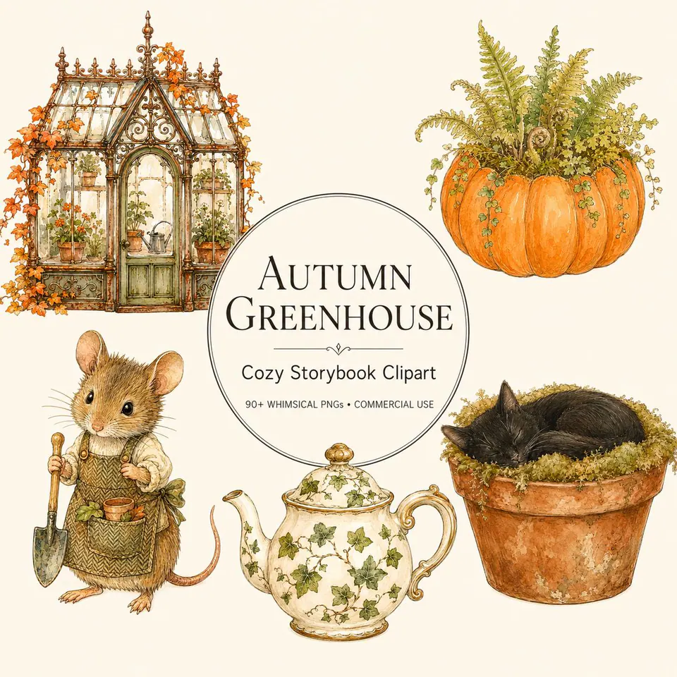 Cozy Autumn Greenhouse — cover of the VintageHauntArt collection