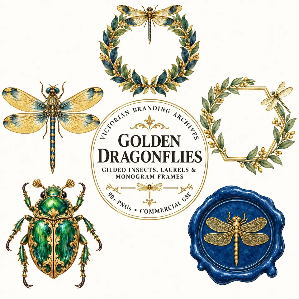 Victorian Golden Dragonflies — cover of the VintageHauntArt collection